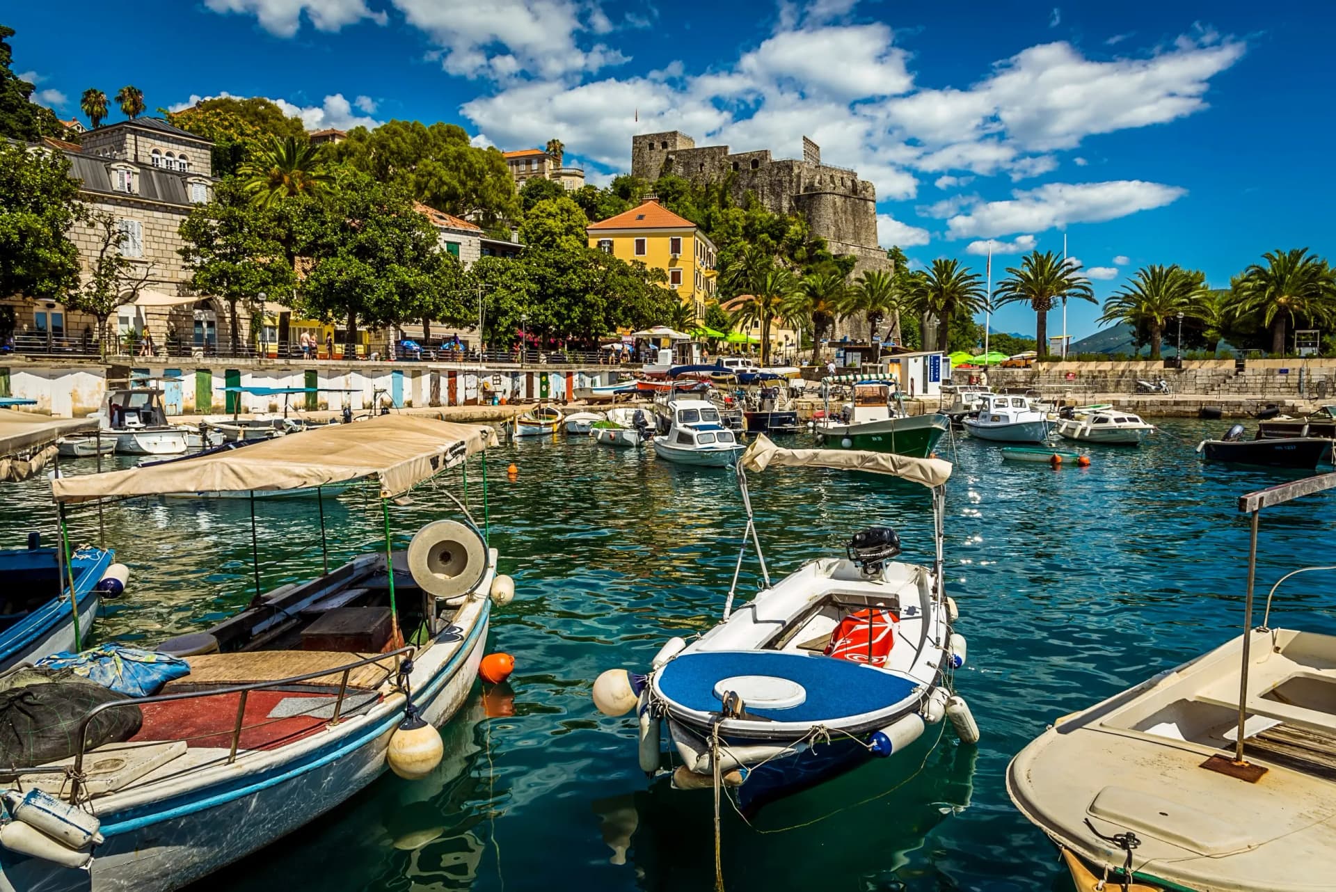 The harbour at Herceg Novi, Montenegro with the fortress in the background