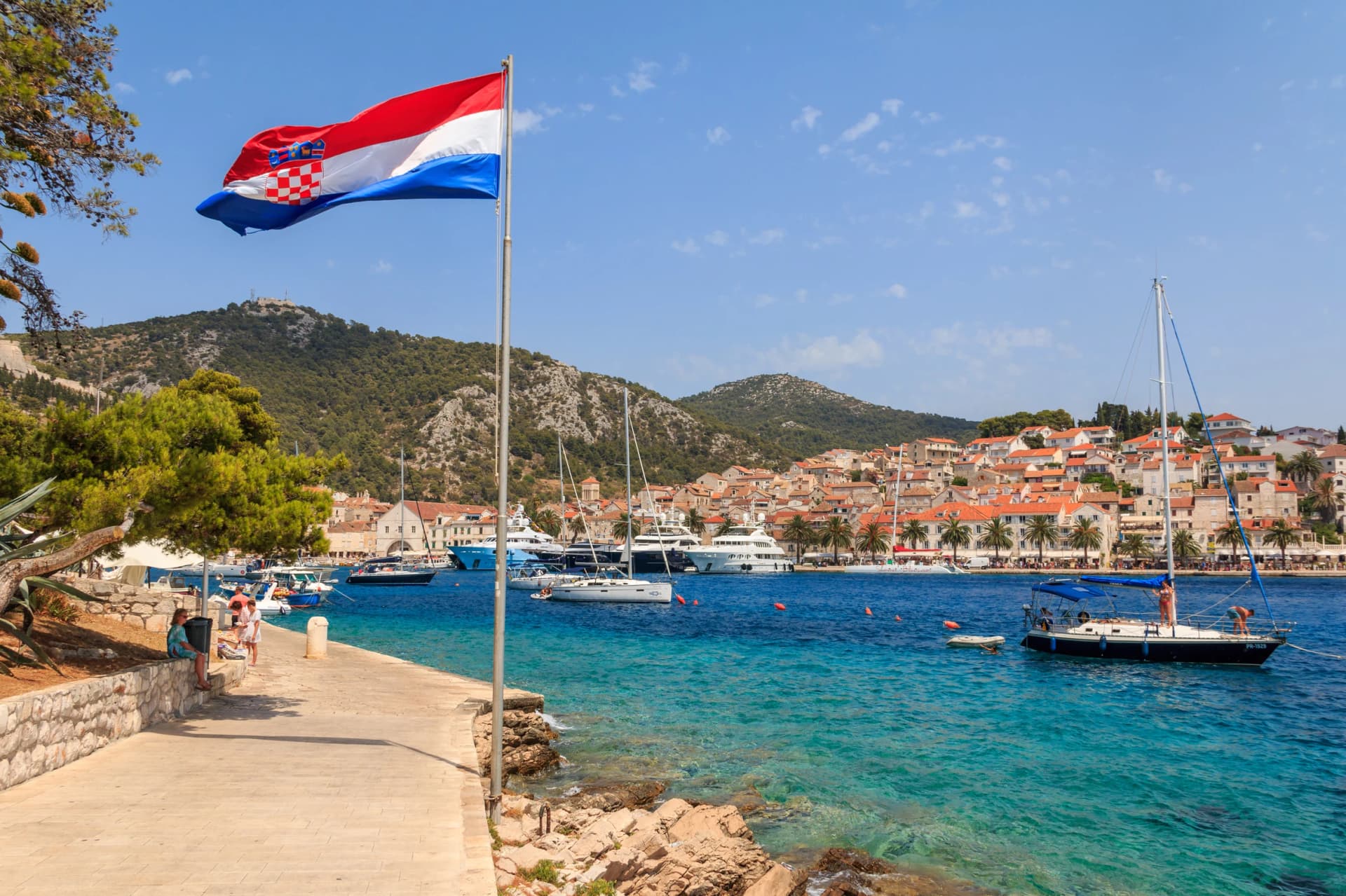Croatian Flag Hvar Harbor