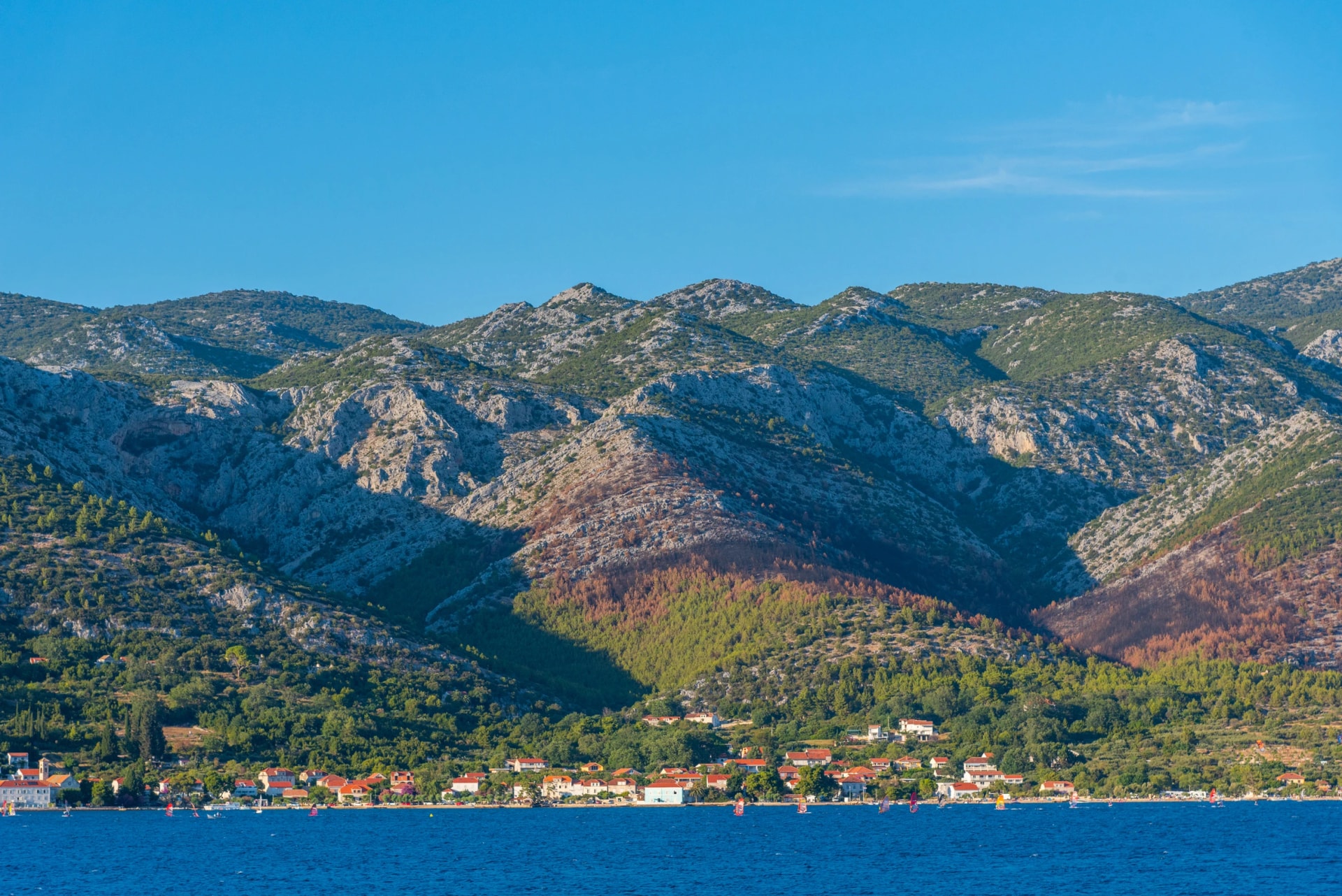 Mountain range facing Korcula island in Croatia