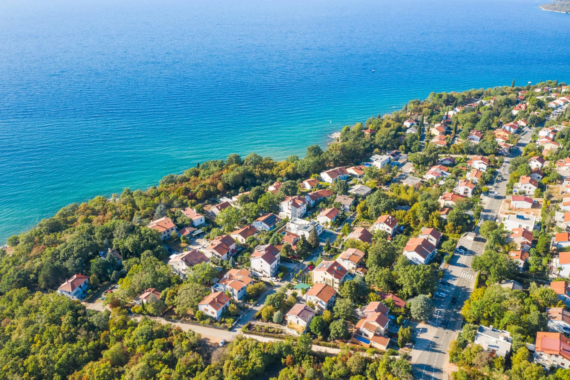 Aerial view of town of Njivice on the island of Krk, Croatia