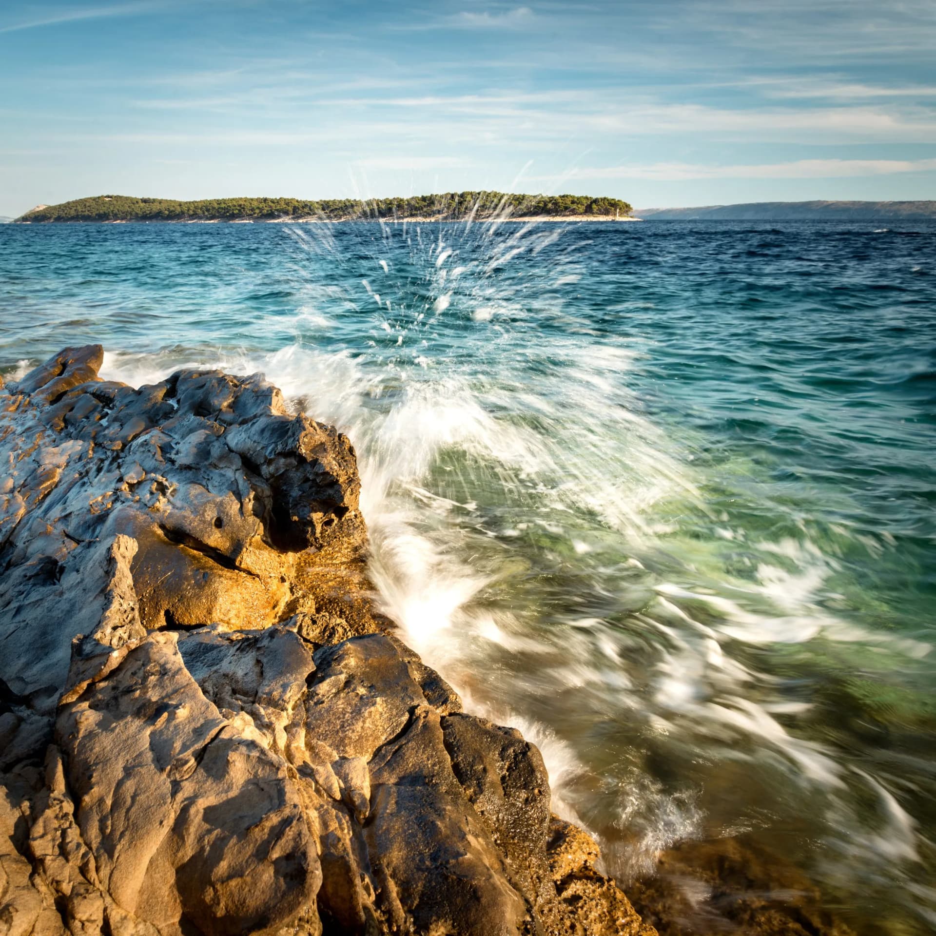 rocks at the coastline of Rab Croatia on channel of Barbat