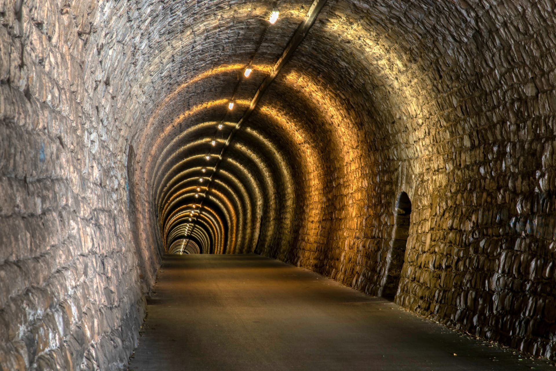 beautifully lit tunnel of Parenzana railway, Strunjan, Slovenia