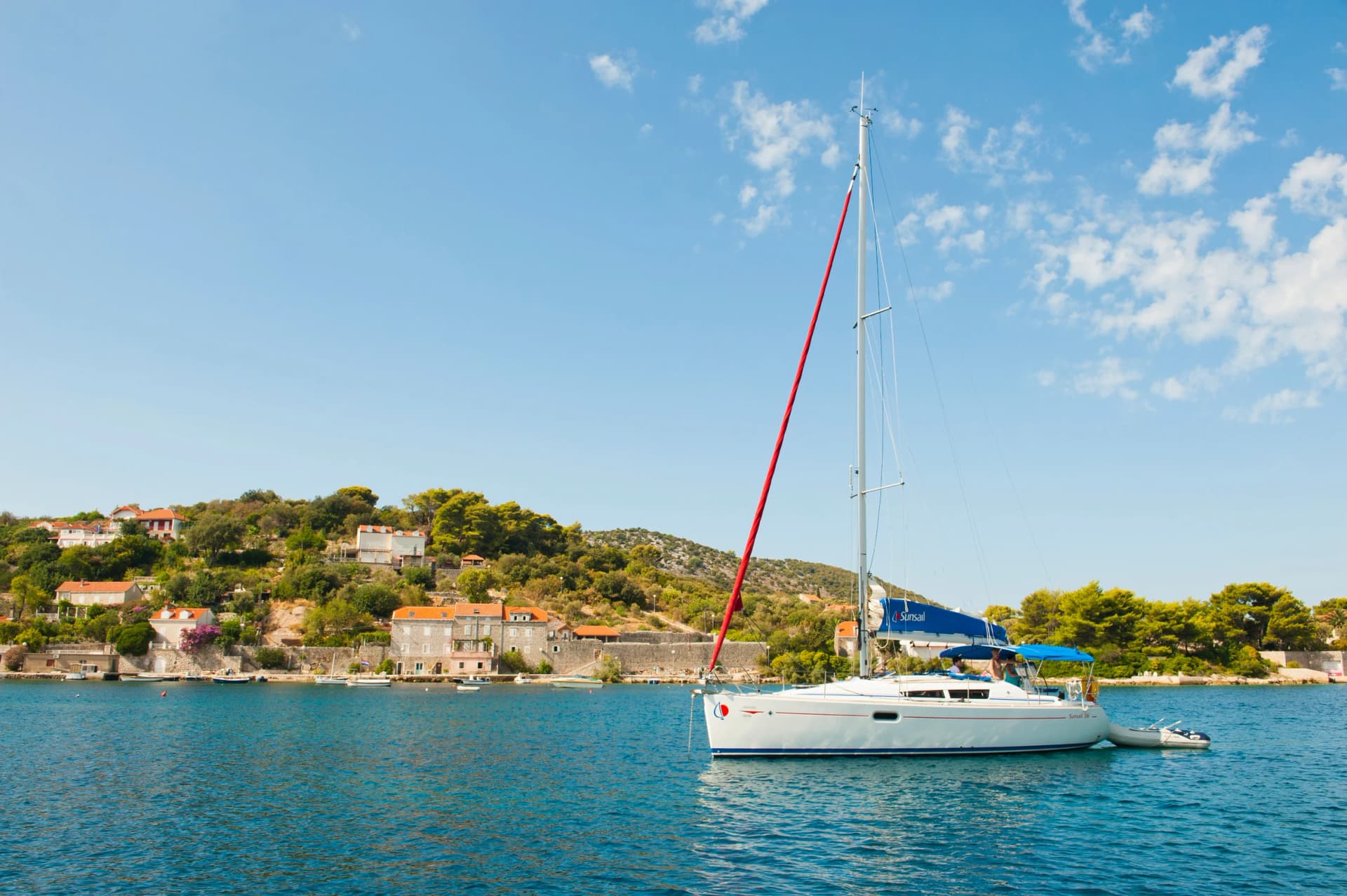 Photo of a sailing boat at Kolocep Island (Kalamota), Elaphiti Islands, Dalmatian Coast, Croatia