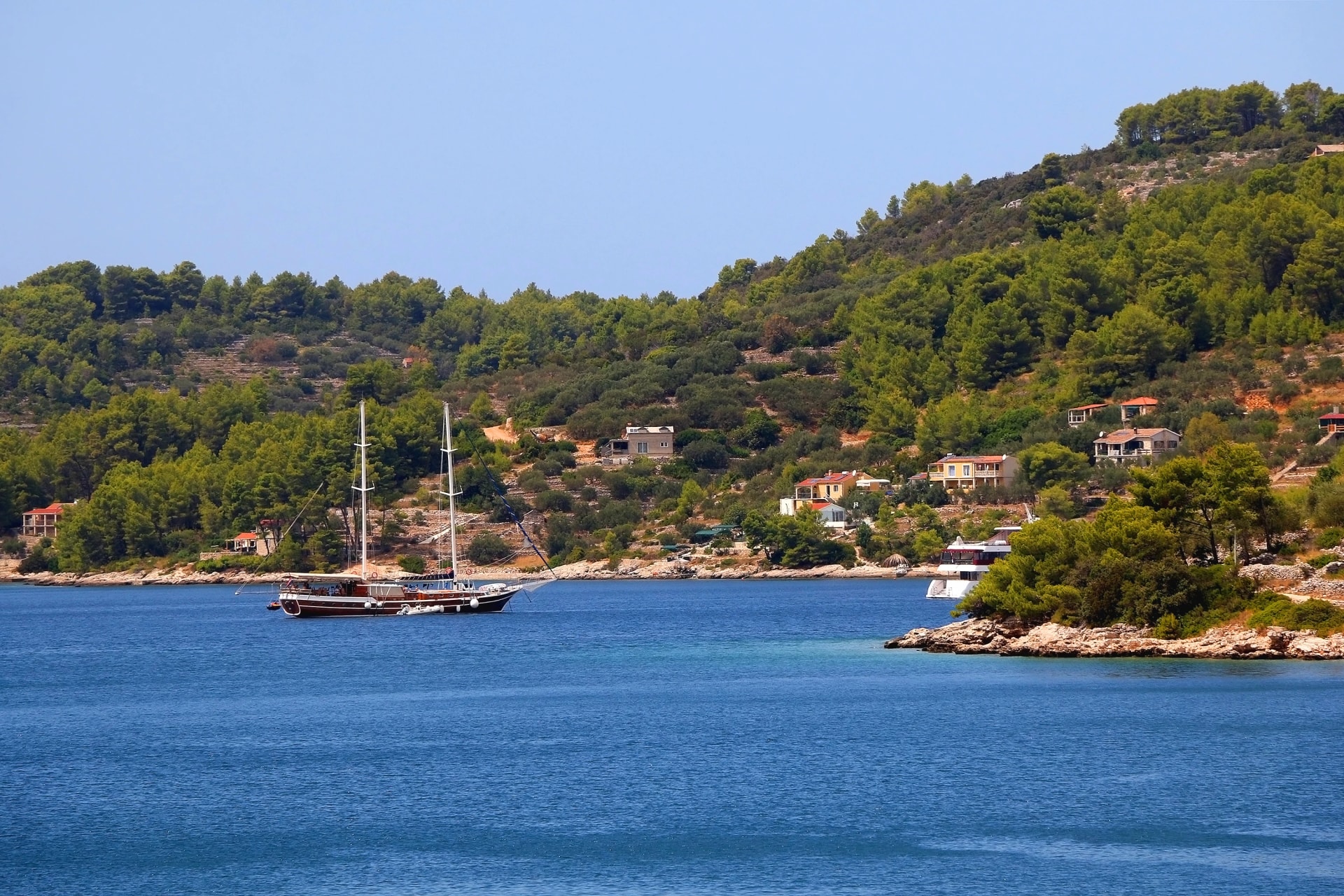 Sailing boat and beautiful Adriatic sea landscape in Croatia.