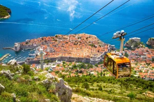 Cable car ascending the srd mountain above dubrovnik