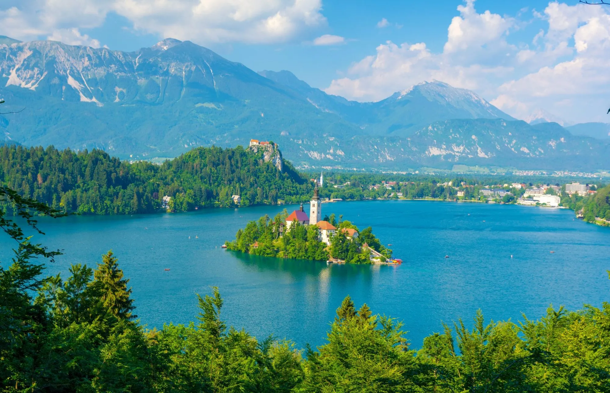 view on Lake Bled and julian Alps in Slovenia